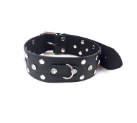 Ошейник из натуральной кожи с заклепками и стразами Art of Sex - Jenna Collor, Черный