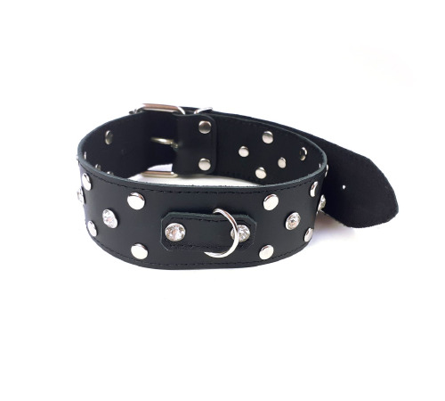 Нашийник з натуральної шкіри із заклепками та стразами Art of Sex - Jenna Collor, Чорний