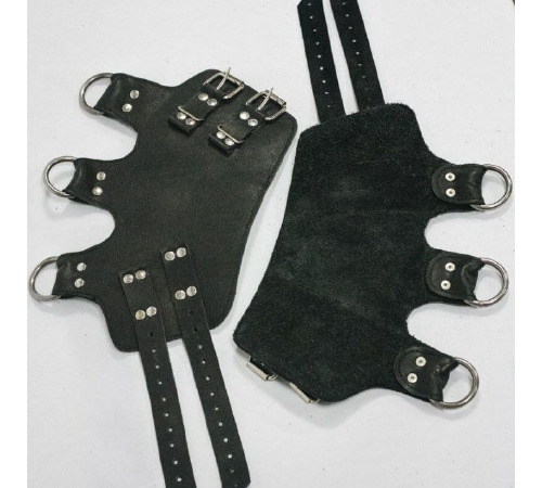 Поножі манжети для подвіса за ноги Leg Cuffs, натуральна шкіра, колір чорний