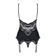 Сатиновий мереживний корсет Obsessive 810-COR-1 babydoll & thong L/XL, чорний, корсет, танга