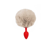 Силіконова анальна пробка S Червона з бежевим хвостиком