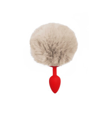 Силіконова анальна пробка S Червона з бежевим хвостиком