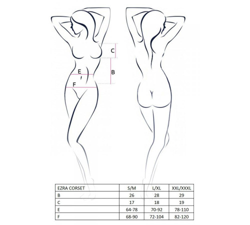 Корсет с декольте ERZA CORSET black L/XL - Passion, пажи, трусики, полупрозрачный