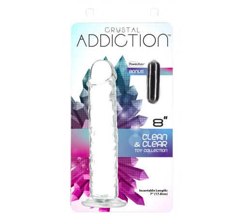 Прозрачный фаллоимитатор ADDICTION Vertical Dong 8″, присоска, диаметр 3,8 см, вибропуля в подарок