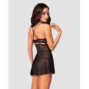 Эротический кружевной комплект с сеточкой Obsessive 838-BAB-1 babydoll & thong black L/XL, черный, п