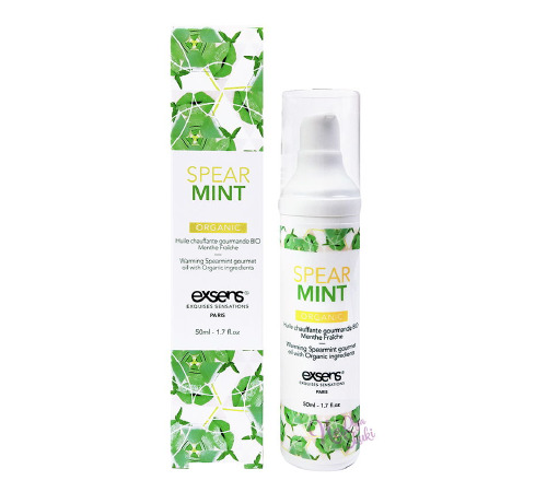 Масажна олія EXSENS Organic Spear Mint 50мл розігріває, без цукру, без парабенів, їстівна