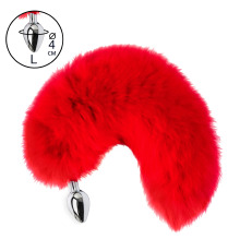 Металевий анальний затор з Червоним шикарним хвостом, розмір L