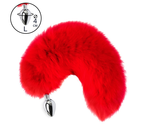 Металевий анальний затор з Червоним шикарним хвостом, розмір L