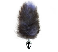 Металева анальна пробка хвіст чорний з блакитним кінчиком, довжина хвоста 25 см