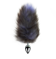 Металева анальна пробка хвіст чорний з блакитним кінчиком, довжина хвоста 25 см