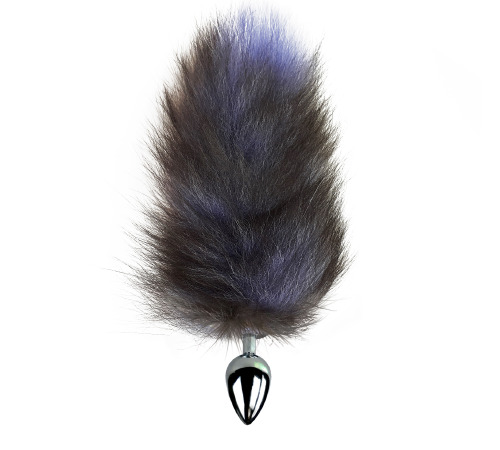 Металева анальна пробка хвіст чорний з блакитним кінчиком, довжина хвоста 25 см