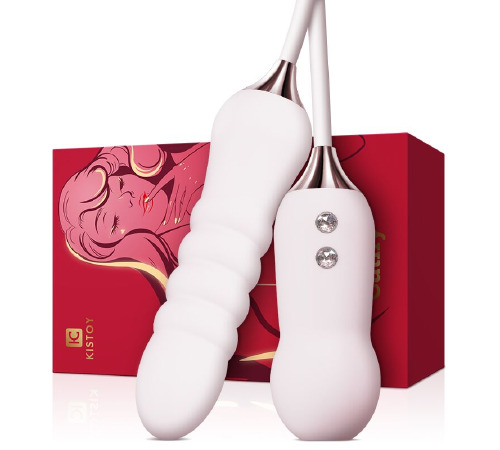 Пульсатор с вакуумным стимулятором Kistoy Cathy White на гибкой сцепке