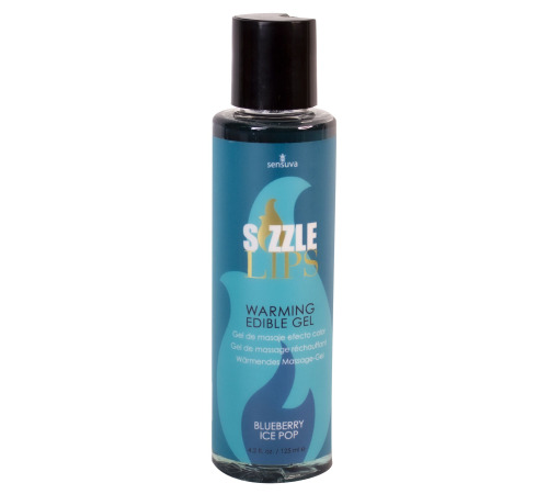 Согревающий массажный гель Sensuva Sizzle Lips Blueberry Ice Pop (125 мл), без сахара, съедобный