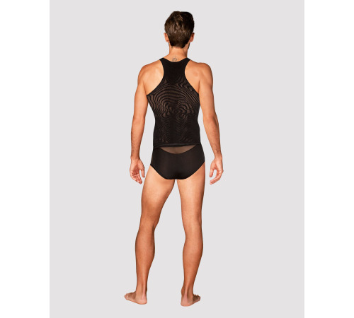 Мужская полупрозрачная майка-борцовка с узором Obsessive T103 tank top S/M/L, черная