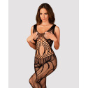 Сетчатый бодистокинг с вырезами и рисунком Obsessive Bodystocking G328 S/M/L, черный, комбинезон
