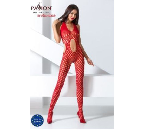 Бодистокинг Passion BS065 red, комбинезон, крупная сетка