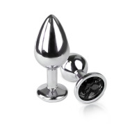 Металева анальна пробка М з Чорним кристалом, довжина 8см, діаметр 3,4см