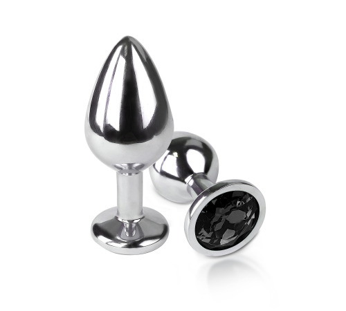 Металева анальна пробка М з Чорним кристалом, довжина 8см, діаметр 3,4см