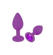 Силіконова анальна пробка S фіолетова з фіолетовим кристалом