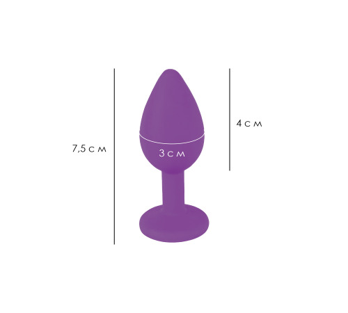 Силіконова анальна пробка S фіолетова з фіолетовим кристалом
