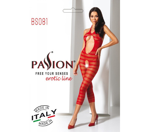 Сетчатый бодистокинг с открытым животом Passion BS081 red