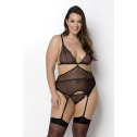 Корсет с пажами Passion Amberly Corset 6XL/7XL black, ассиметричный крой, кружева, стринги
