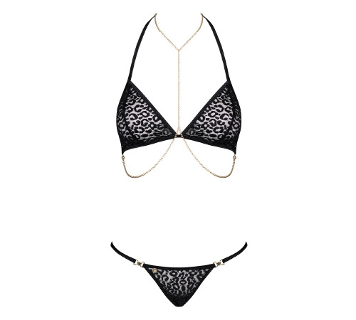 Комплект з ланцюжками Obsessive Pantheria 2-pcs set black S/M, бюстгальтер, трусики