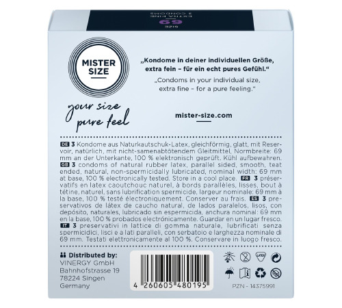 Презервативи Mister Size - pure feel - 69 (3 condoms), товщина 0,05 мм