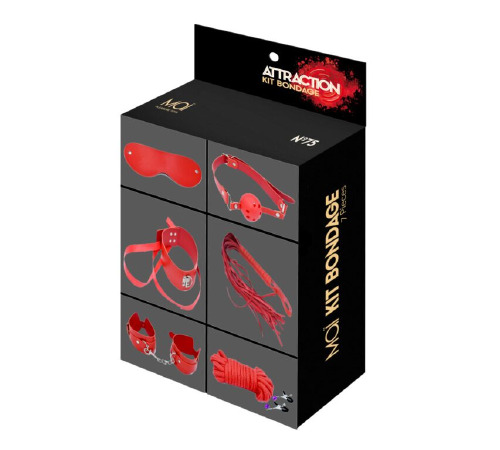 Набор MAI BDSM STARTER KIT Nº 75: плеть, кляп, наручники, маска, ошейник с поводком, веревка, зажимы