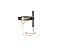 Роскошный ошейник с поводком Zalo Collar & Leash Set Black, натуральная кожа