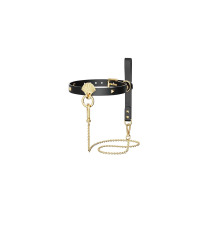 Роскошный ошейник с поводком Zalo Collar & Leash Set Black, натуральная кожа