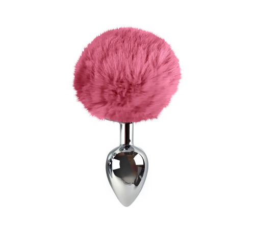 Металева анальна пробка L з яскраво рожевим хвостиком