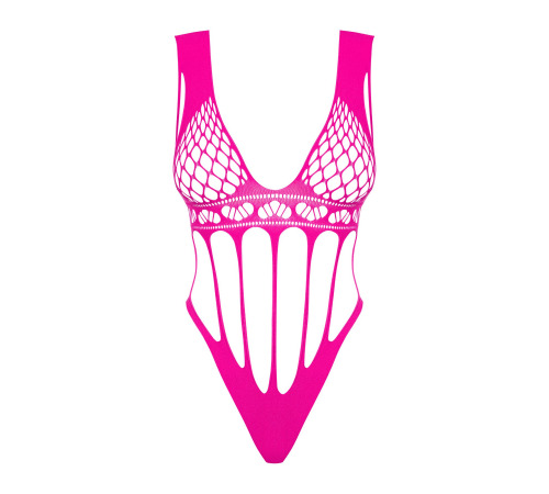 Сітчастий бодістокінг із поздовжніми вирізами Obsessive B121 teddy S/M/L, рожевий