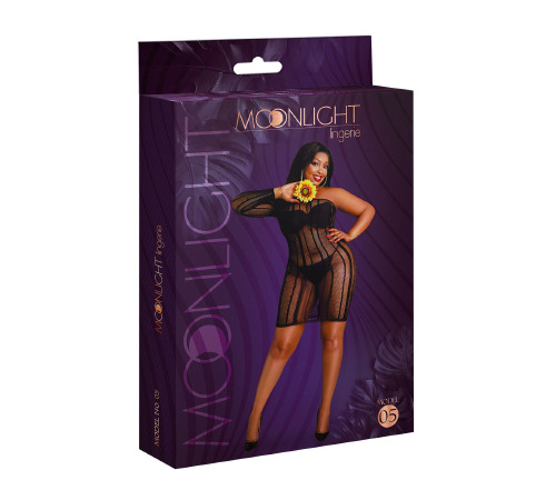 Платье-бодистокинг Moonlight Plus Model 05 XL-XXXL Black, закрытое одно плечо и рукав