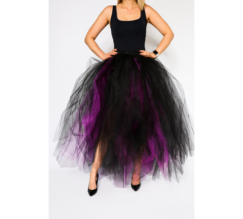 Пышная чёрно-фиолетовая фатиновая юбка, размер L-2XL