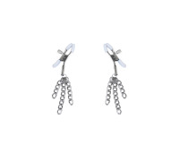 Затискачі для сосків з пензликами Feral Feelings - Nipple clamps Tassels, срібло/білий