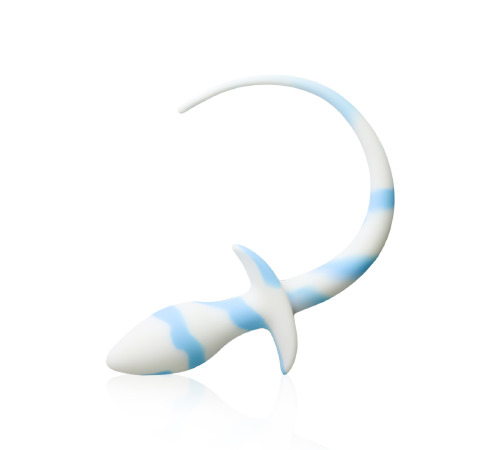 Силіконова анальна пробка з хвостиком, Біло/Блакитний