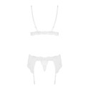 Кружевной комплект белья с поясом Obsessive 810-SEG-1 L/XL, белый, бюстгальтер, стринги, пояс для чу