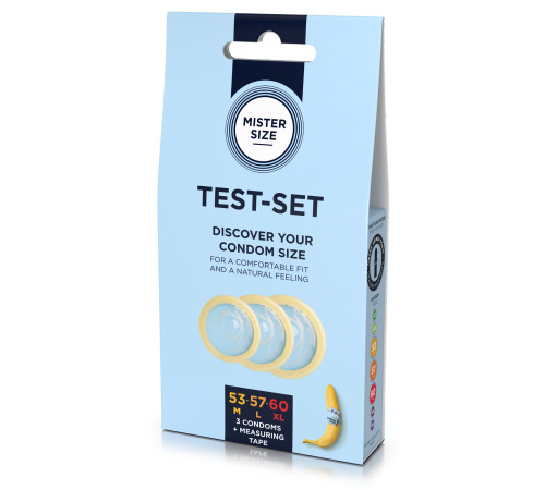 Набор презервативов Mister Size test-set 53–57–60, 3 размера + линейка, толщина 0,05 мм