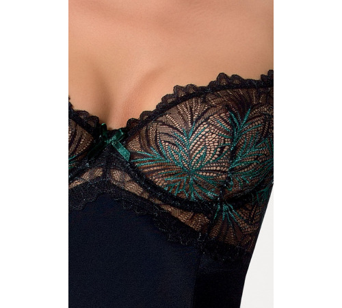 Сорочка приталена з чашками FLORIS CHEMISE black XXL/XXXL - Passion Exclusive, трусики