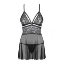 Эротический кружевной комплект с сеточкой Obsessive 838-BAB-1 babydoll & thong black L/XL, черный, п