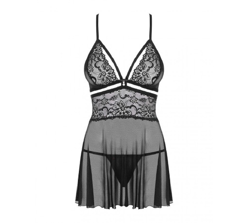 Эротический кружевной комплект с сеточкой Obsessive 838-BAB-1 babydoll & thong black L/XL, черный, п