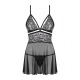 Эротический кружевной комплект с сеточкой Obsessive 838-BAB-1 babydoll & thong black L/XL, черный, п