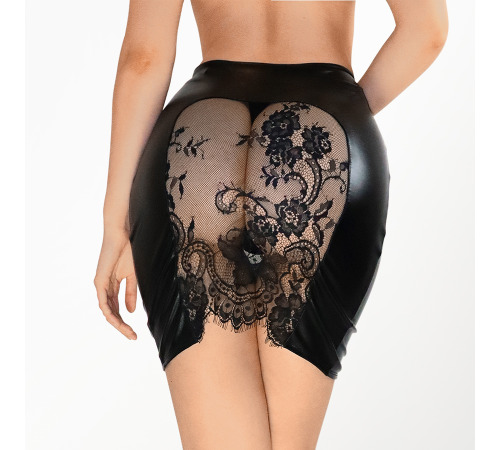 Напівпрозора вінілова спідниця з мереживними вставками