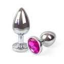 Металлическая анальная пробка L с Темно розовым кристаллом , длина 9см, диаметр 4см