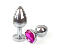 Металлическая анальная пробка L с Темно розовым кристаллом , длина 9см, диаметр 4см