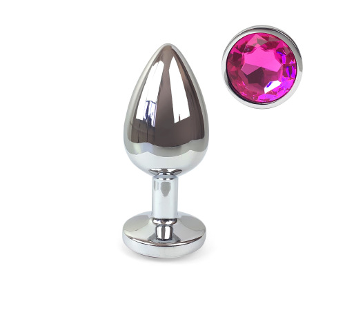 Металлическая анальная пробка L с Темно розовым кристаллом , длина 9см, диаметр 4см