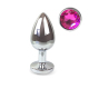 Металлическая анальная пробка L с Темно розовым кристаллом , длина 9см, диаметр 4см