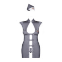 Эротический костюм стюардессы Obsessive Stewardess 3 pcs costume grey S/M, серый, платье, стринги, пилотка