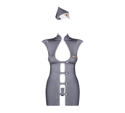 Эротический костюм стюардессы Obsessive Stewardess 3 pcs costume grey S/M, серый, платье, стринги, пилотка